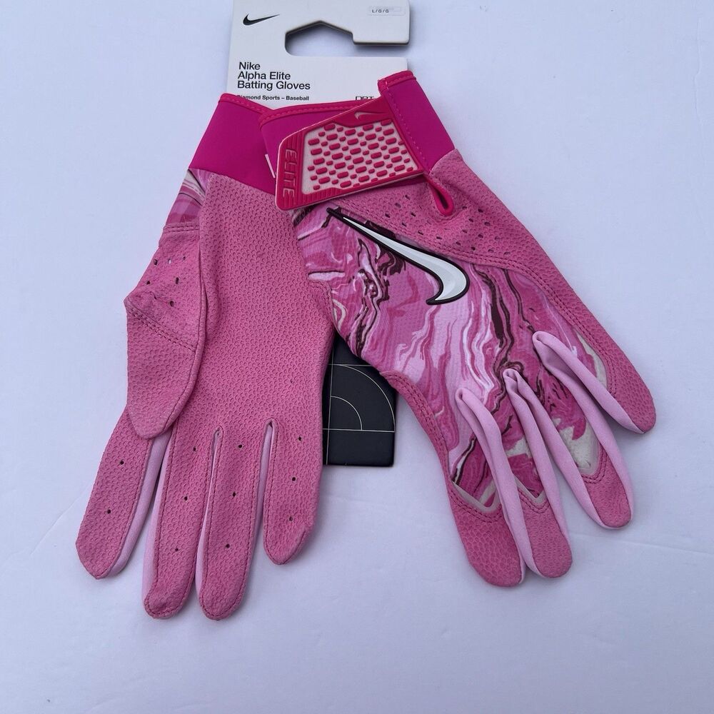 Nike Alpha Elite Mother’s Day Batting Gloves L Mens Pink White Player Issue MLB